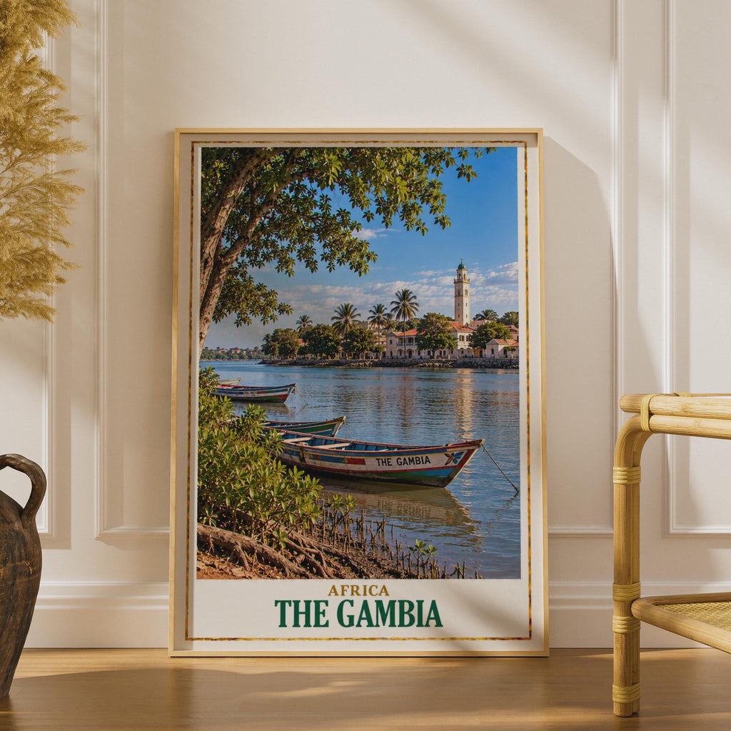 The Gambia Travel Poster, River Scene, Banjul, West Africa (Printed Poster)