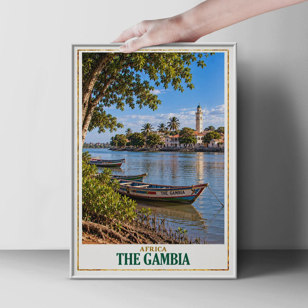 The Gambia Travel Poster, River Scene, Banjul, West Africa (Printed Poster)