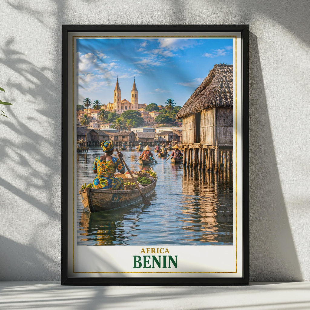 Benin Lake Nokoue Village Print, Ganvie Stilt Houses, West Africa Travel Poster