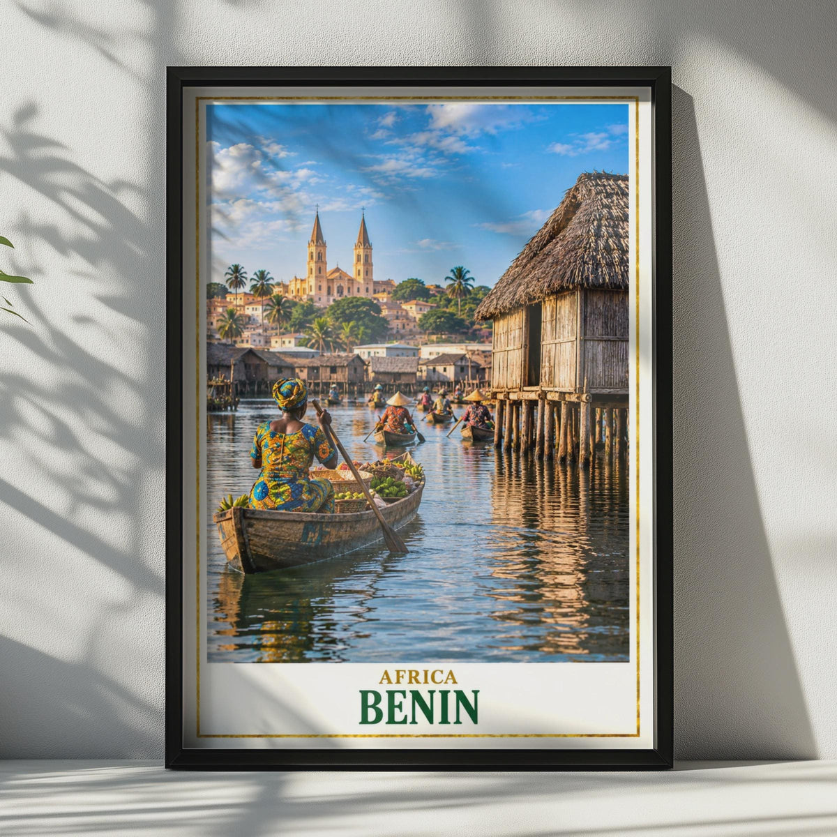 Benin Lake Nokoue Village Print, Ganvie Stilt Houses, West Africa Travel Poster