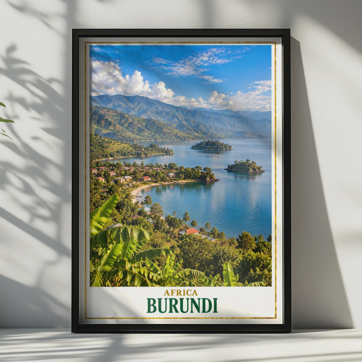 Burundi Lake Tanganyika Travel Poster, Tropical Landscape Print, East African Scenic Wall Art