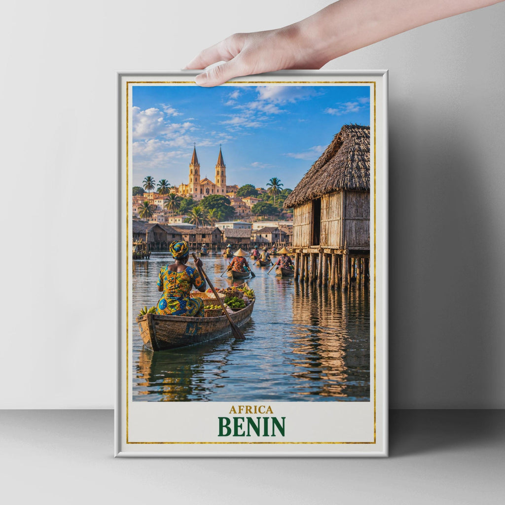Benin Lake Nokoue Village Print, Ganvie Stilt Houses, West Africa Travel Poster