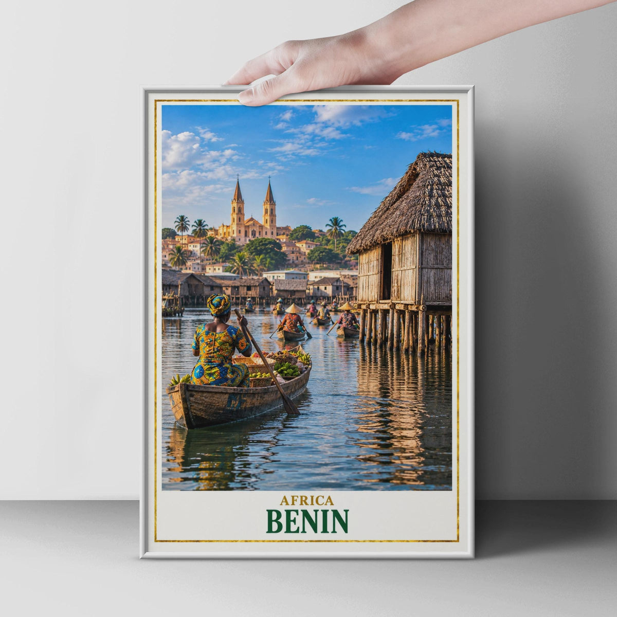 Benin Lake Nokoue Village Print, Ganvie Stilt Houses, West Africa Travel Poster