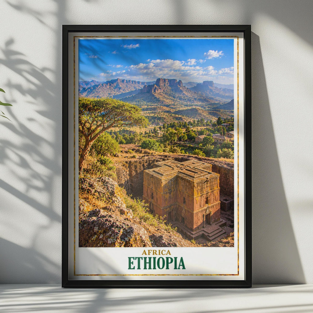 Ethiopia Travel Poster, Lalibela Rock-Hewn Church, African Landscape Print (Physical)