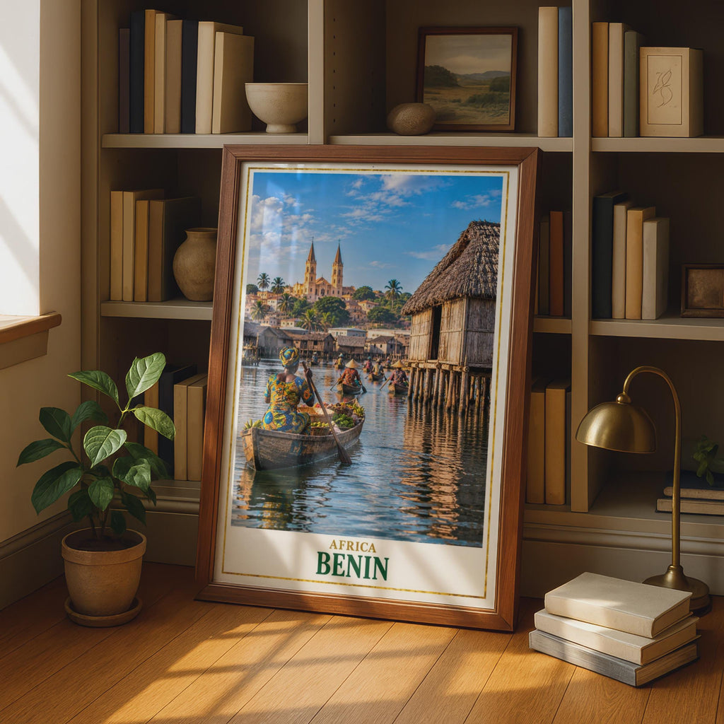 Benin Lake Nokoue Village Print, Ganvie Stilt Houses, West Africa Travel Poster
