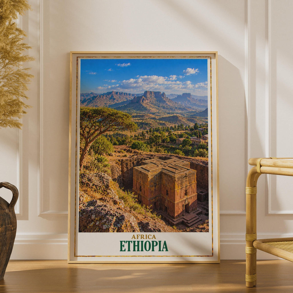 Ethiopia Travel Poster, Lalibela Rock-Hewn Church, African Landscape Print (Physical)