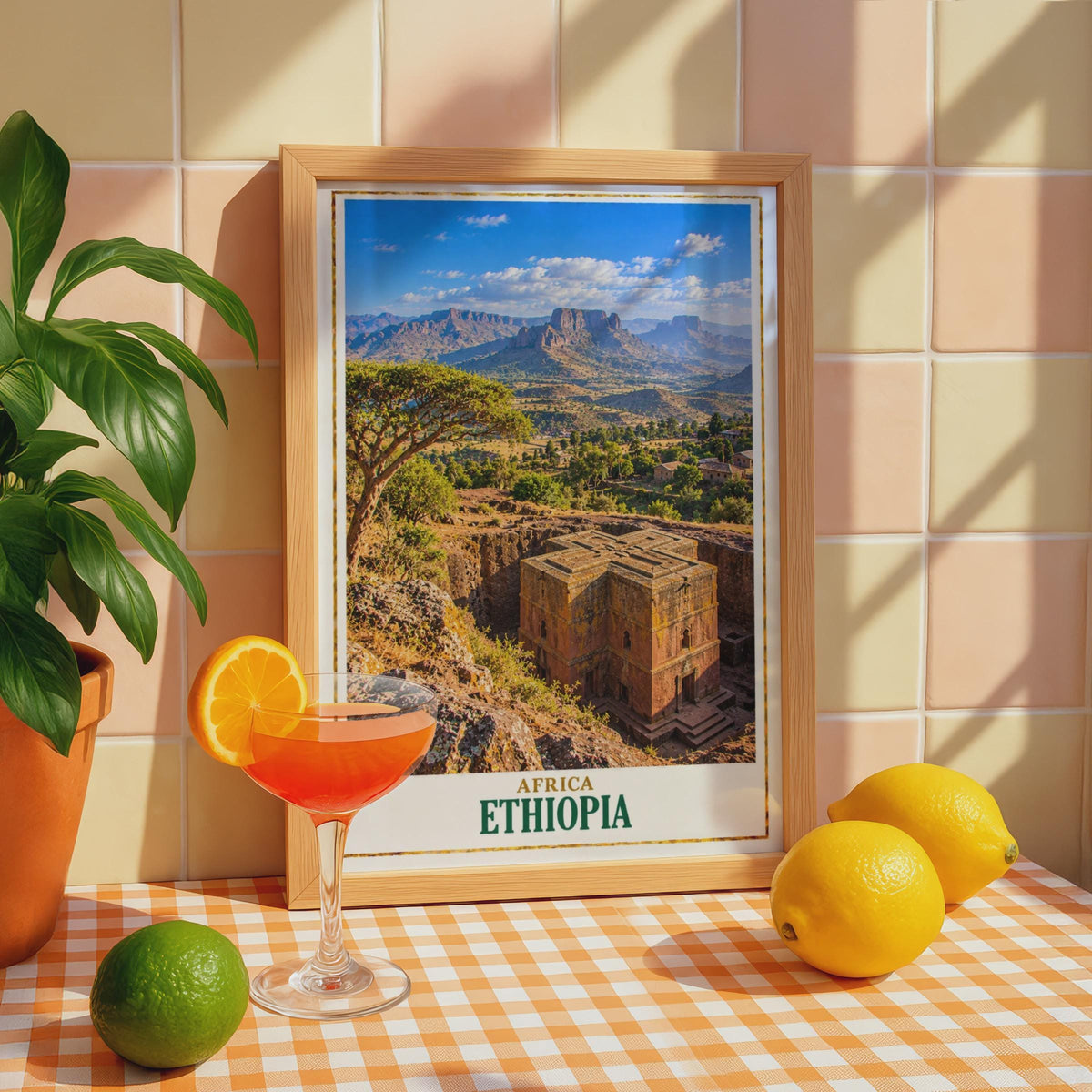 Ethiopia Travel Poster, Lalibela Rock-Hewn Church, African Landscape Print (Physical)