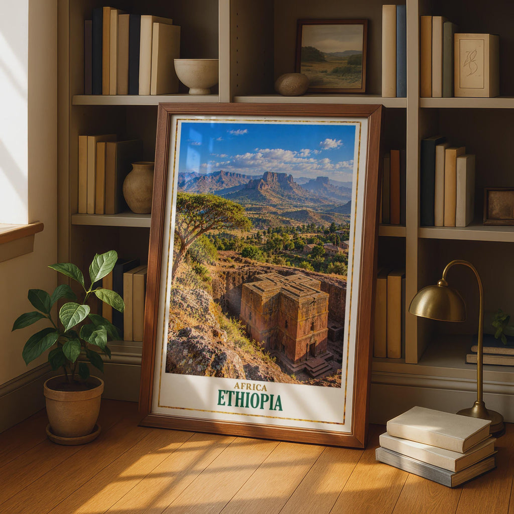 Ethiopia Travel Poster, Lalibela Rock-Hewn Church, African Landscape Print (Physical)