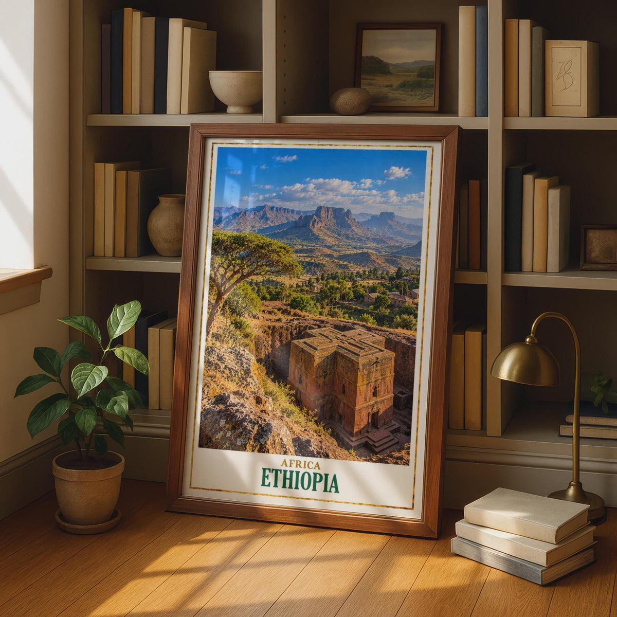 Ethiopia Travel Poster, Lalibela Rock-Hewn Church, African Landscape Print (Physical)