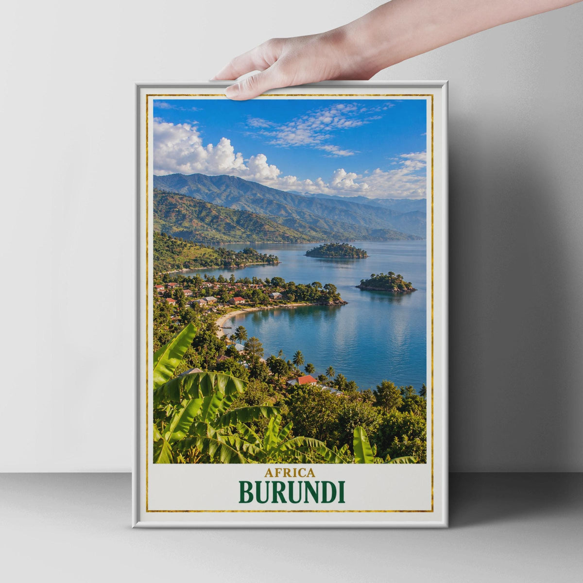 Burundi Lake Tanganyika Travel Poster, Tropical Landscape Print, East African Scenic Wall Art