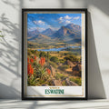 Eswatini Travel Poster, African Landscape, Swazi Village, Aloe Vera, Thatched Hut (Printed Poster)