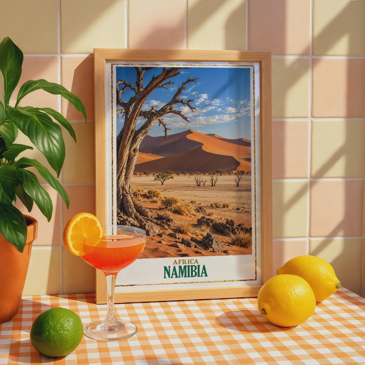 Namibia Africa Travel Poster, Sossusvlei Desert Sand Dunes Wall Art, African Landscape Print, Namib Desert Home Decor, Red Du