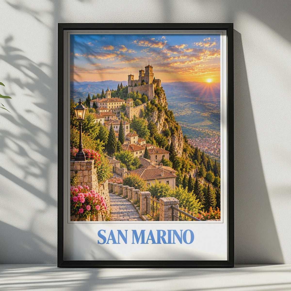 San Marino Travel Poster, Guaita Tower Sunset Print, Italian Hilltown Wall Art (Physical Print)