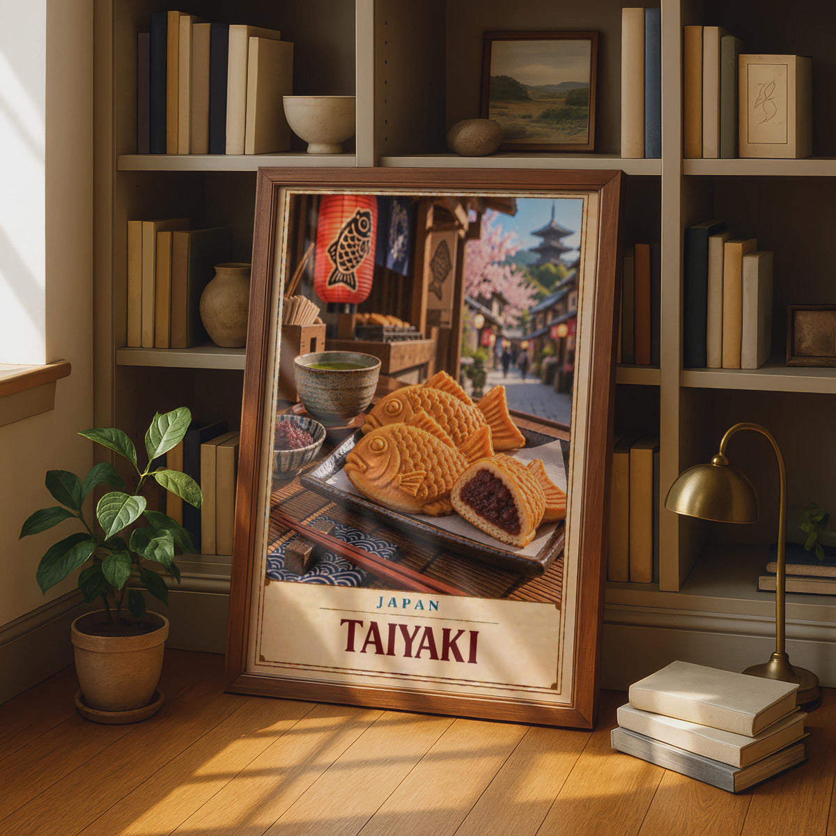 Japanese Taiyaki Street Food Poster, Matcha Tea, Cherry Blossom (Printed Poster)