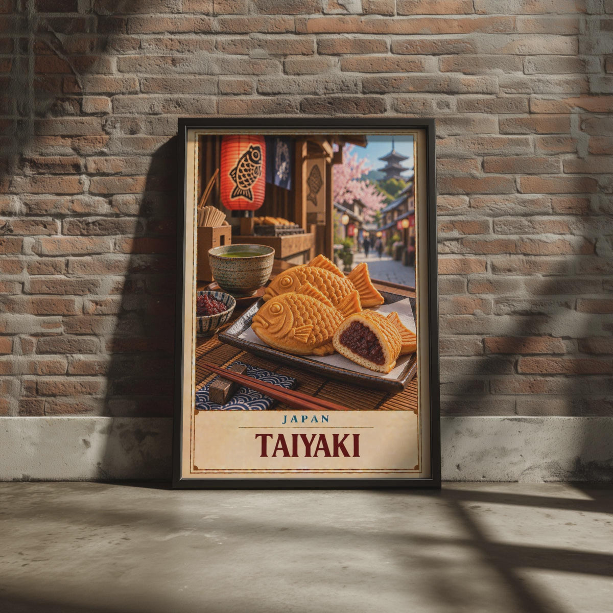 Japanese Taiyaki Street Food Poster, Matcha Tea, Cherry Blossom (Printed Poster)