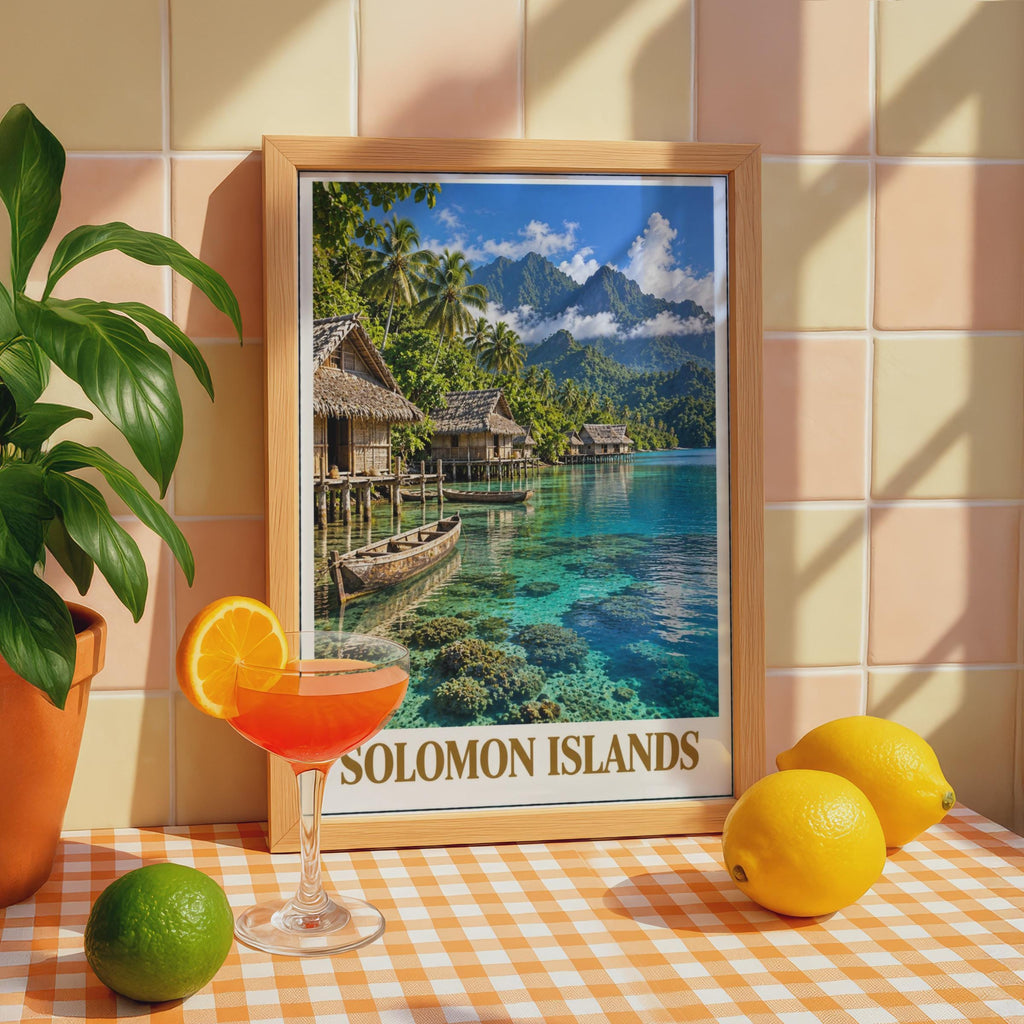 Solomon Islands Travel Poster, Tropical Island Wall Art, Teal Ocean Decor (Printed Poster)