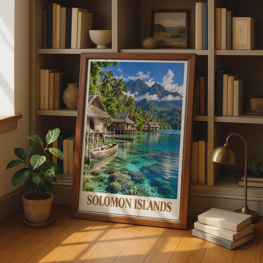 Solomon Islands Travel Poster, Tropical Island Wall Art, Teal Ocean Decor (Printed Poster)