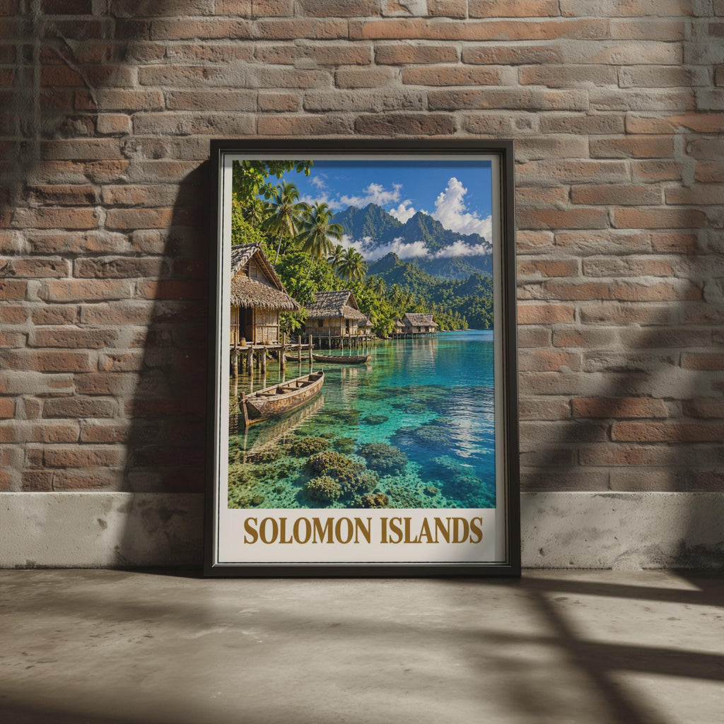 Solomon Islands Travel Poster, Tropical Island Wall Art, Teal Ocean Decor (Printed Poster)
