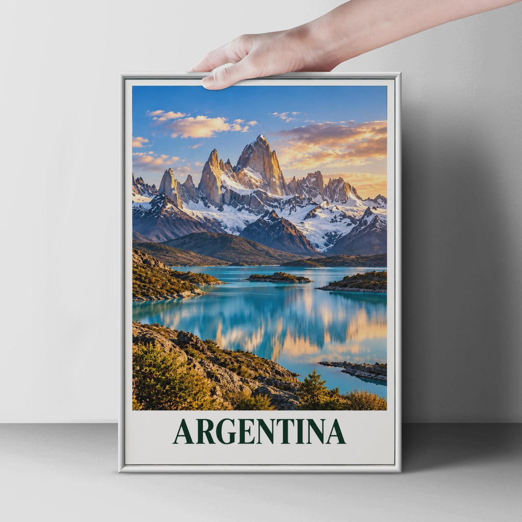 Argentina Patagonia Travel Poster, Fitz Roy Mountain Lake Print, South America Landscape Wall Art