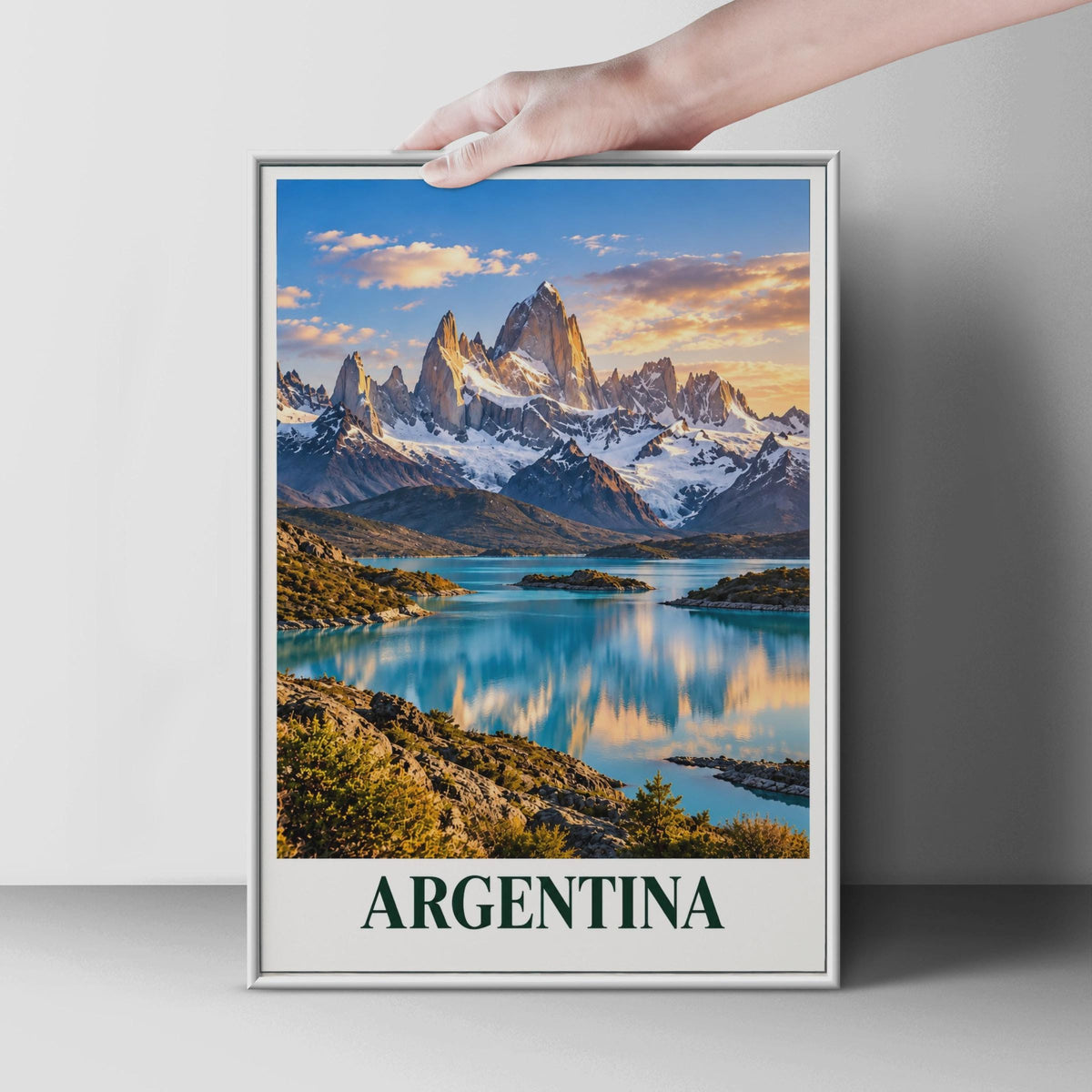 Argentina Patagonia Travel Poster, Fitz Roy Mountain Lake Print, South America Landscape Wall Art