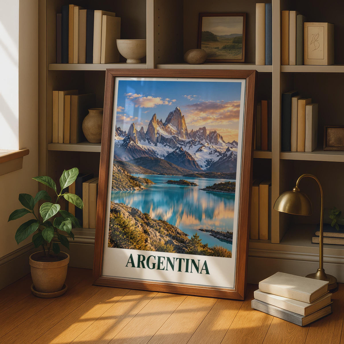 Argentina Patagonia Travel Poster, Fitz Roy Mountain Lake Print, South America Landscape Wall Art