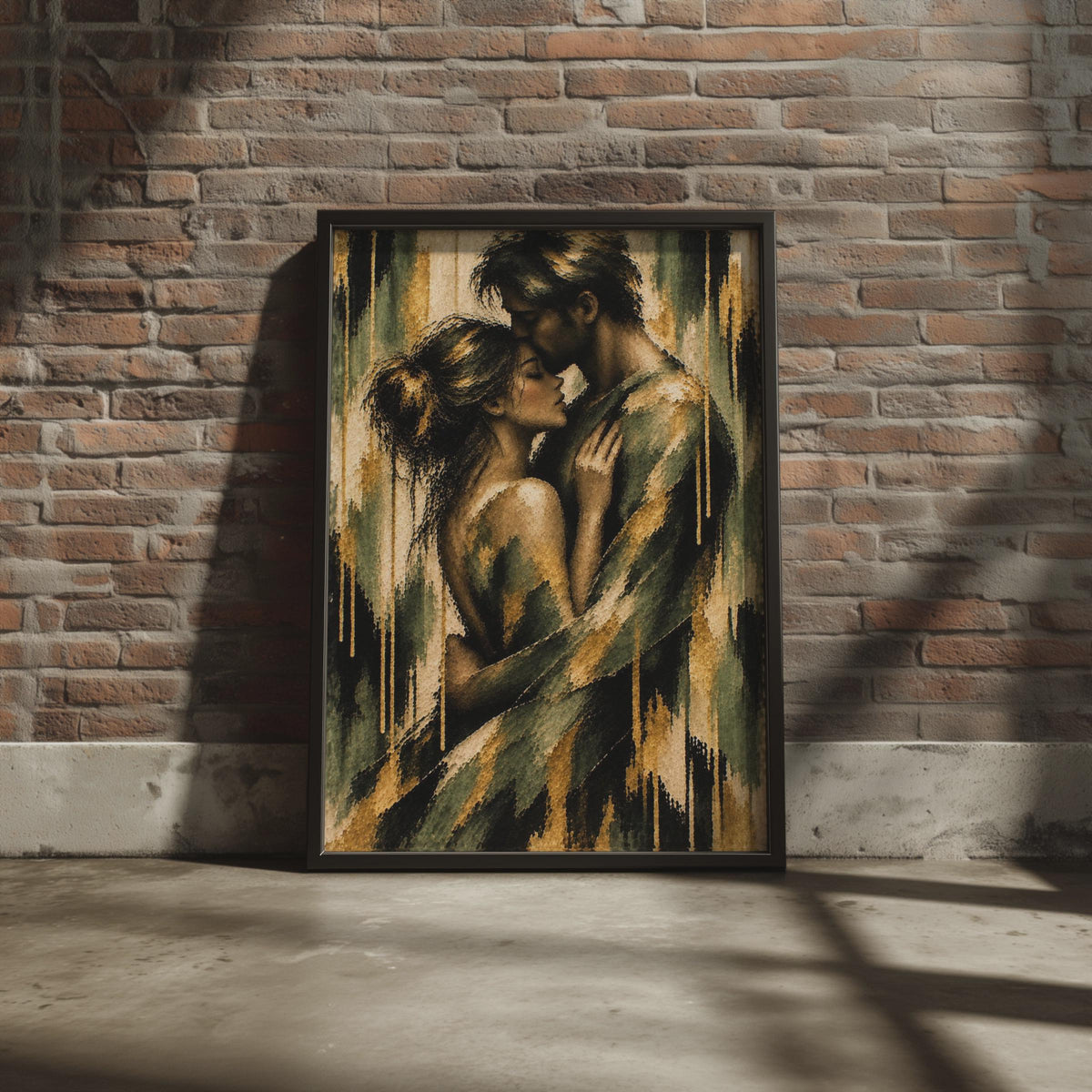 Romantic Couple Embrace Poster, Gold Black Mosaic Art Print, Bedroom Decor