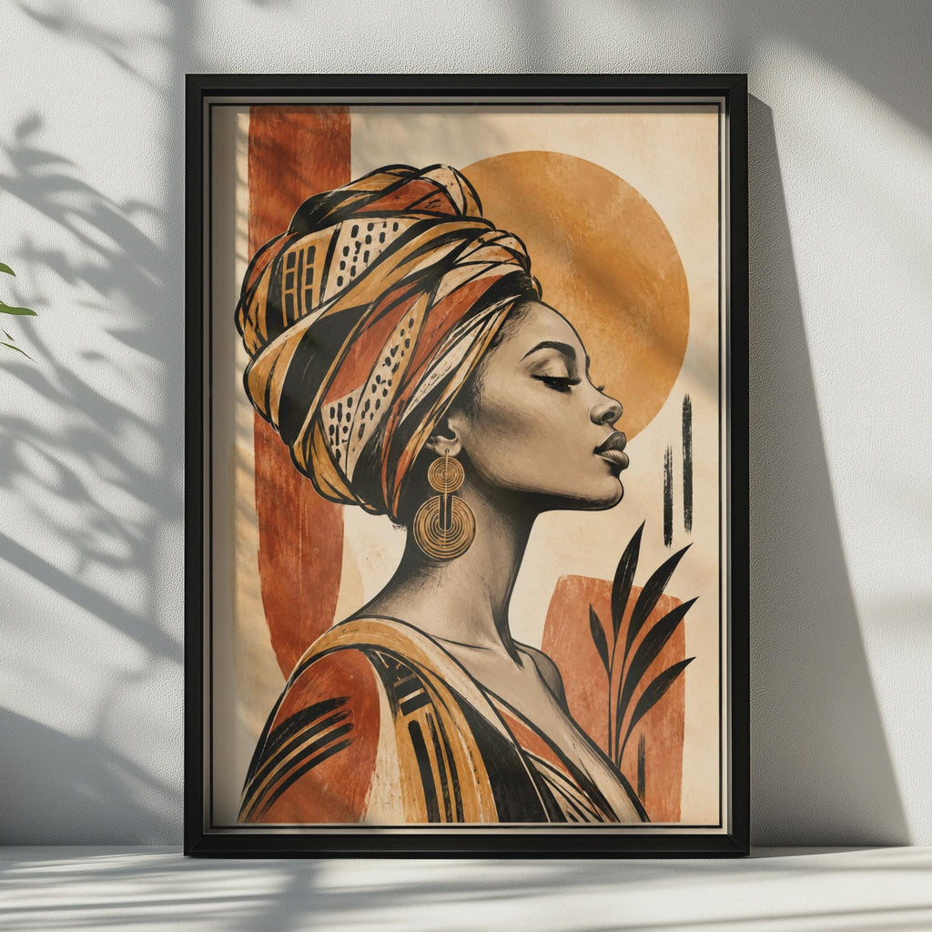 African Woman Head Wrap Poster, Boho Terracotta Wall Art, Black Woman Portrait Print (Physical)