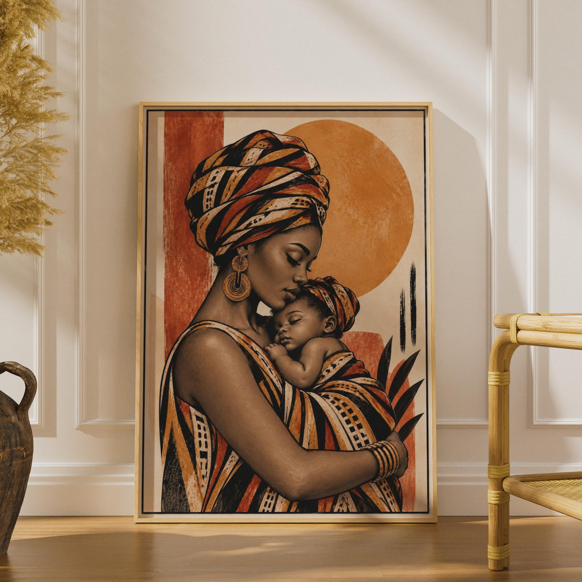 African Mother and Baby Poster, Terracotta Nursery Art, Afrocentric Home Decor (Printed Poster)