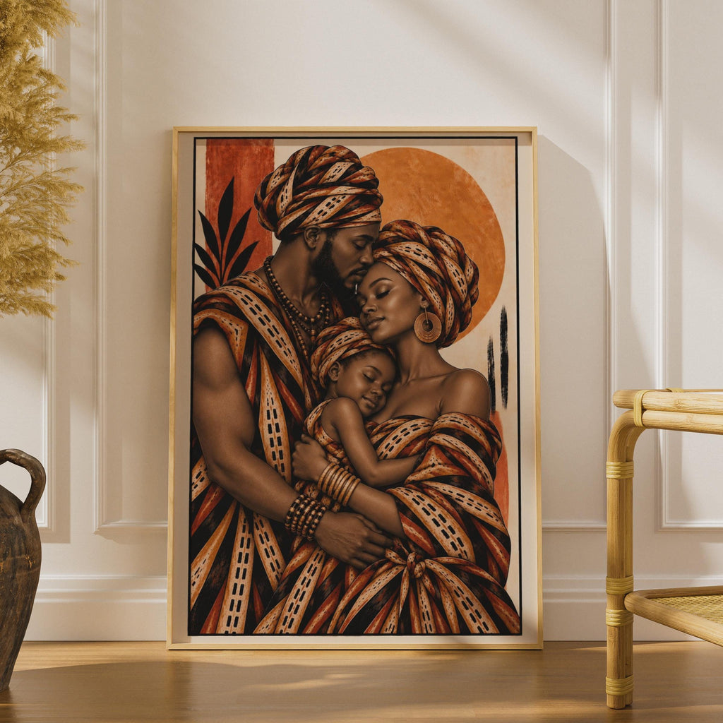African Family Portrait Poster, Afrocentric Wall Art, Earthy Tones Cultural Print (Physical Print)