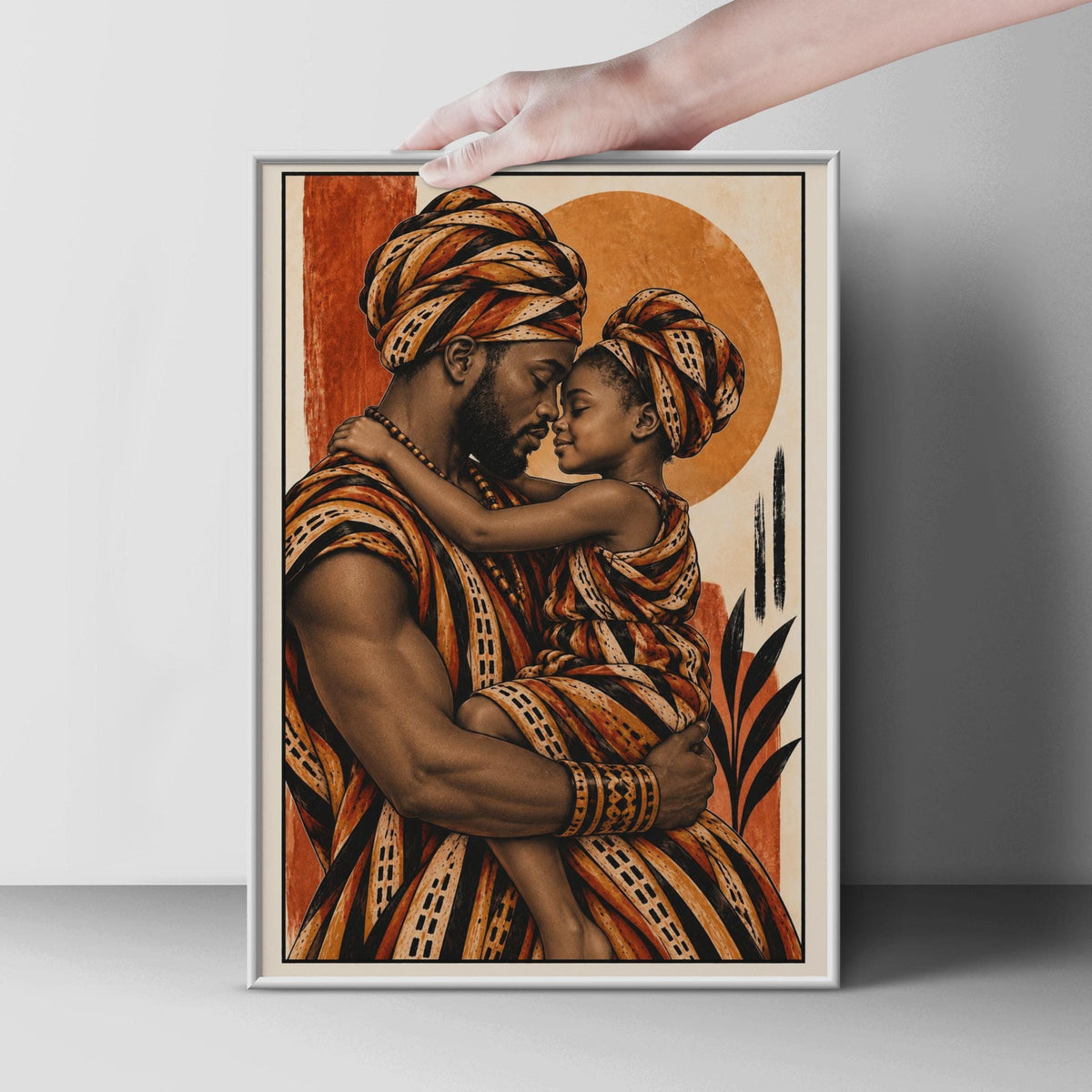 African Father Daughter Kente Print, Afrocentric Wall Art, Terracotta Family Poster