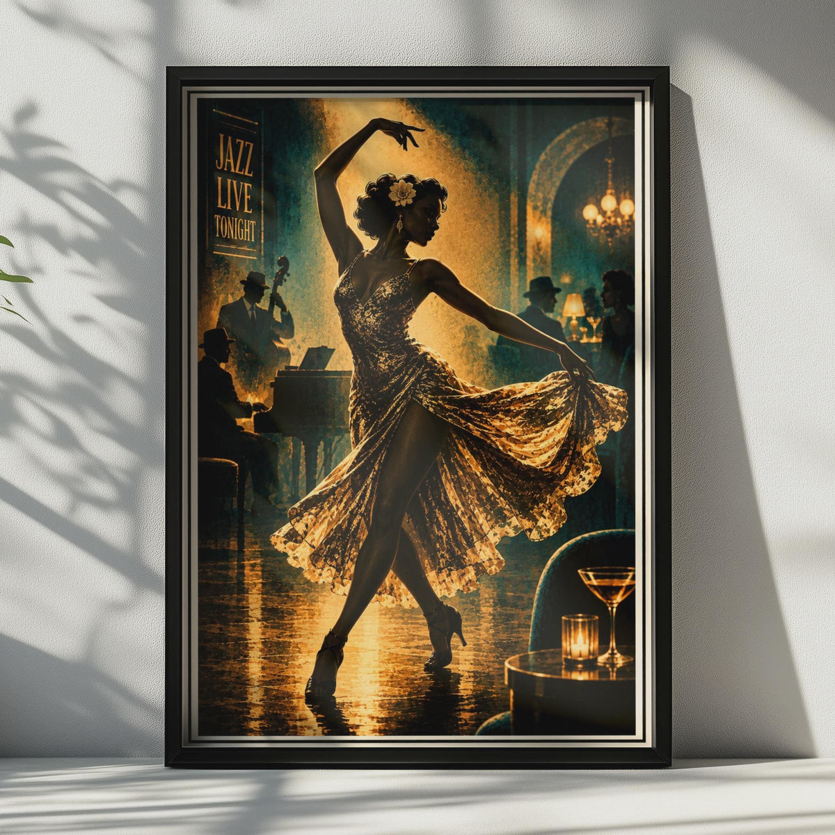 Art Deco Jazz Club Dancer Poster, Golden Ballroom Swing Dance Print (Physical)
