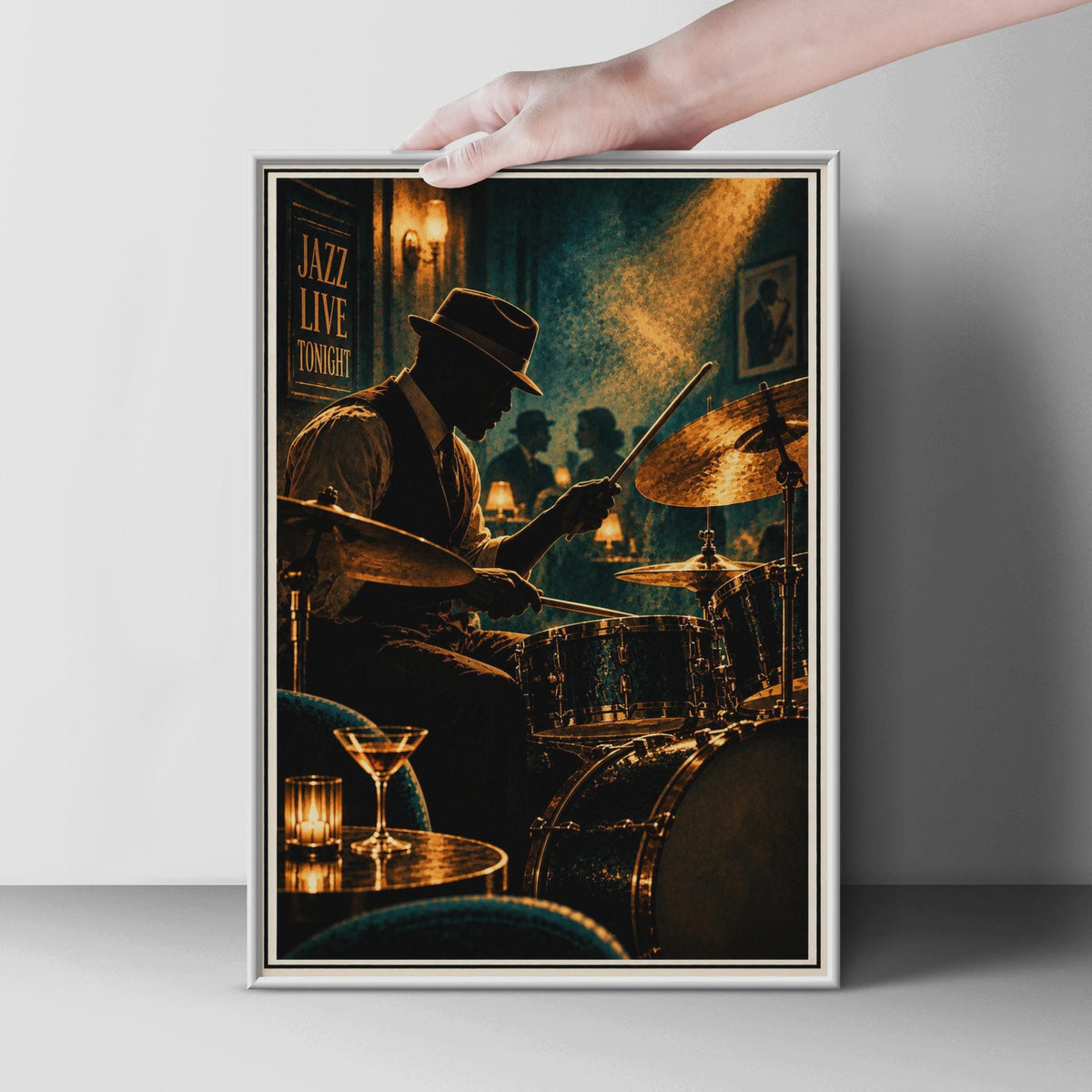 Vintage Jazz Drummer Poster, Moody Bar Decor, Live Tonight Sign (Printed Poster)