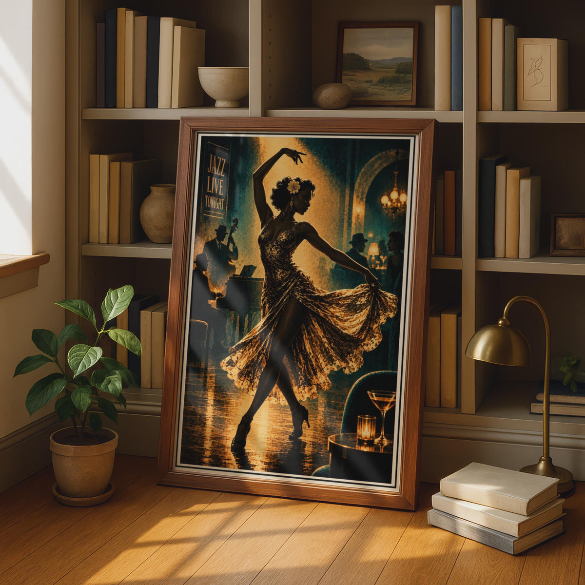 Art Deco Jazz Club Dancer Poster, Golden Ballroom Swing Dance Print (Physical)