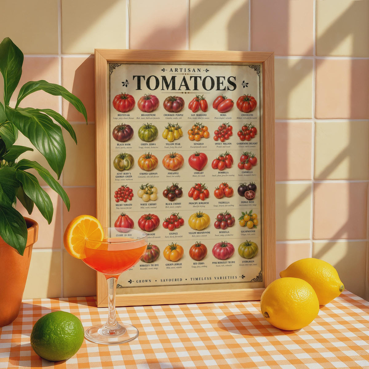 Artisan Tomato Varieties Poster, Heirloom Chart Print, Kitchen Wall Art (Physical Print)