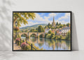 Ross-on-Wye Watercolour Poster, River Wye Stone Bridge, Church Spire Print (UK Travel Gift)