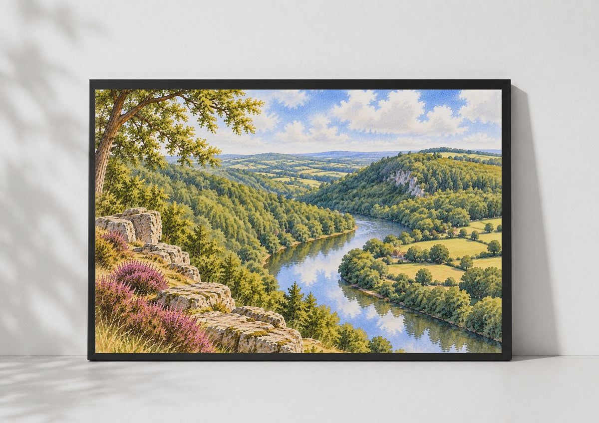 Symonds Yat River Wye Watercolour Poster, English Countryside Landscape Print