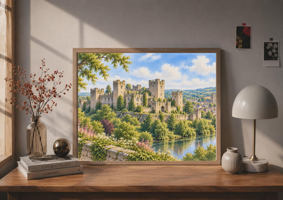 Ludlow Castle Watercolour Poster, Shropshire England Medieval Landmark Art Print