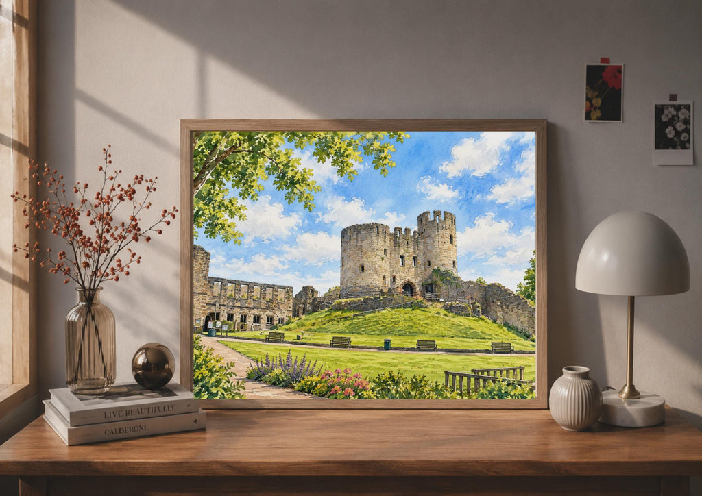 Dudley Castle Watercolour Poster, West Midlands Historic Ruins Art