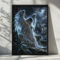 Fallen Angel Poster, Gothic Fantasy Wall Art, Moonlit Ruins Print