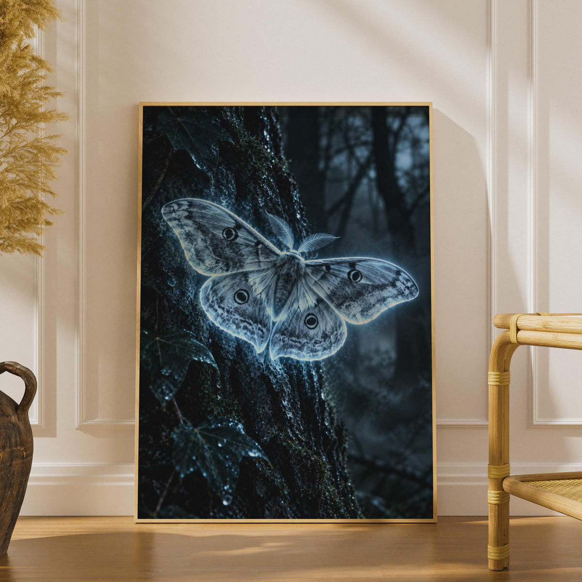 Glowing Moth Poster, Bioluminescent Forest Art, Gothic Nature Decor (Printed Poster)