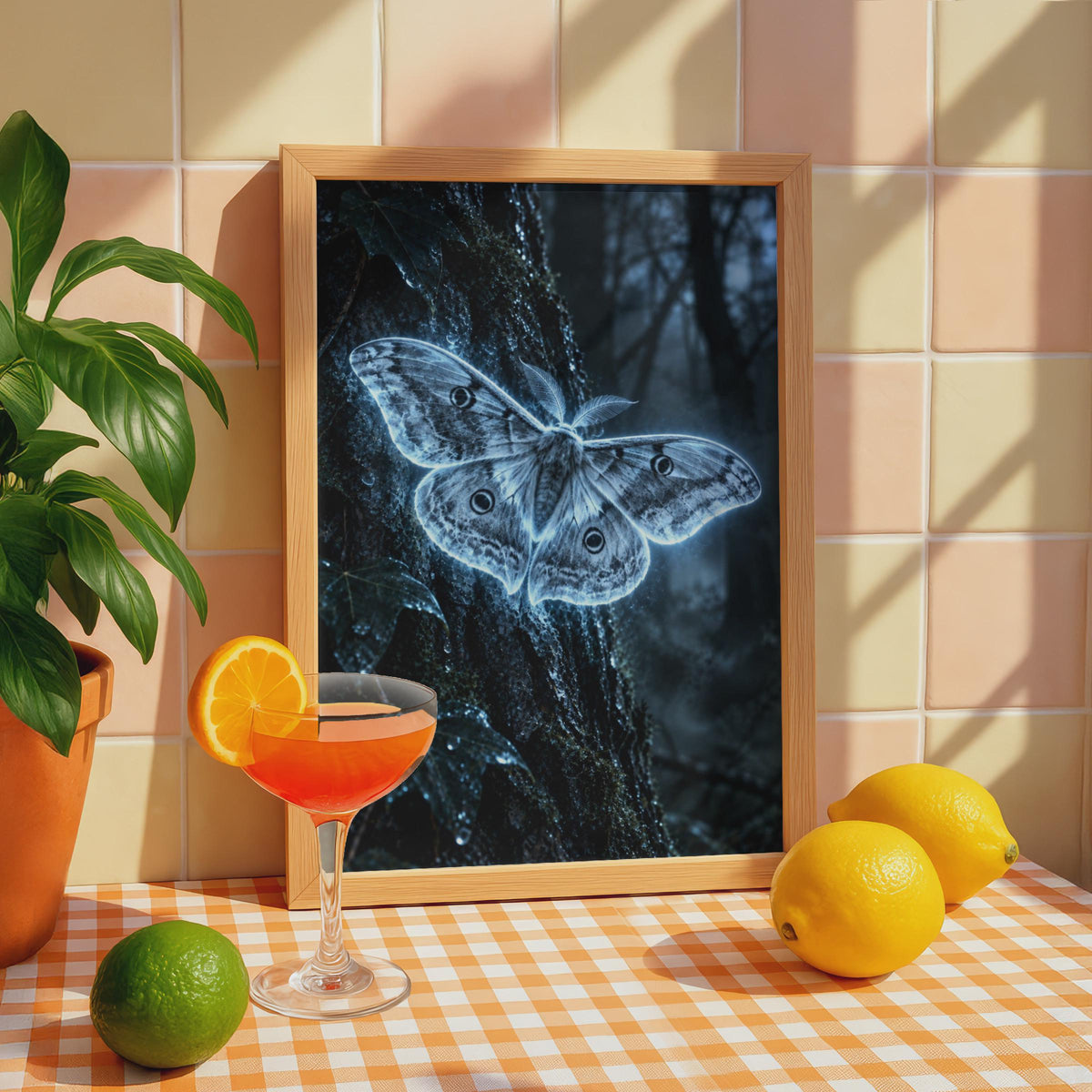 Glowing Moth Poster, Bioluminescent Forest Art, Gothic Nature Decor (Printed Poster)