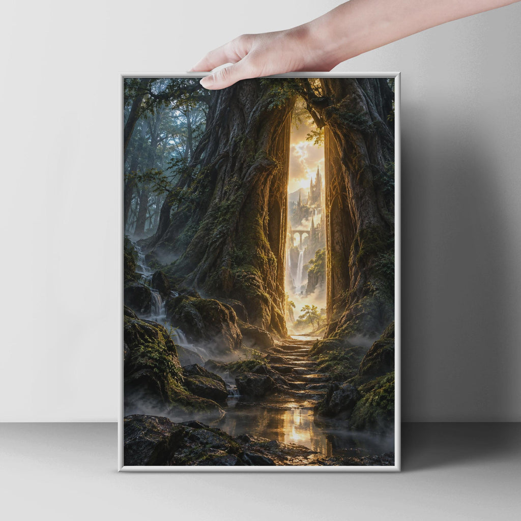 Enchanted Forest Portal Poster, Fantasy Castle Gateway Wall Art, Mystical Woodland Print (Physical Print)