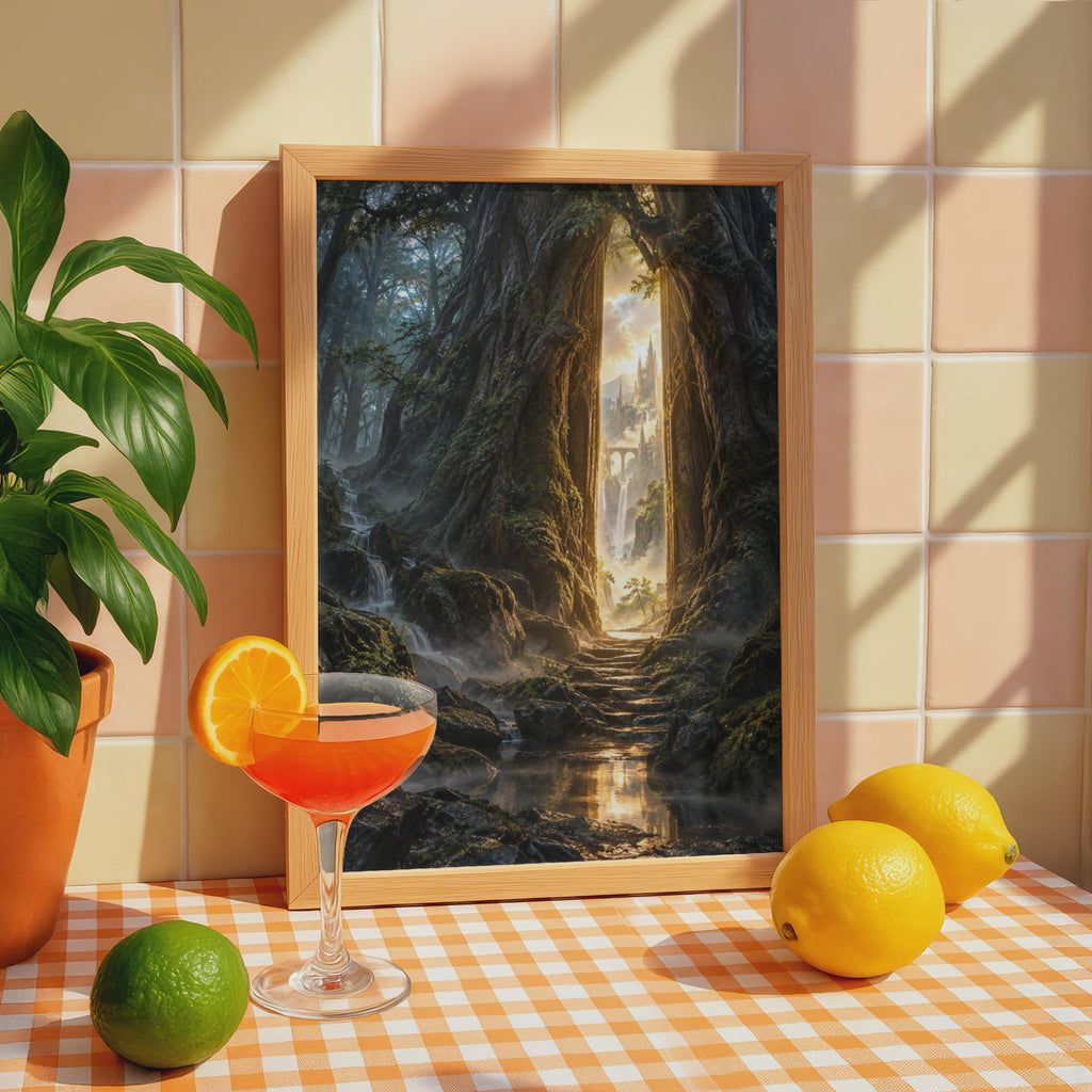 Enchanted Forest Portal Poster, Fantasy Castle Gateway Wall Art, Mystical Woodland Print (Physical Print)