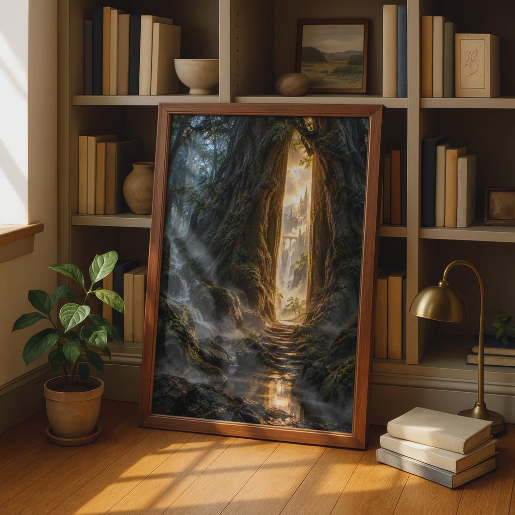 Enchanted Forest Portal Poster, Fantasy Castle Gateway Wall Art, Mystical Woodland Print (Physical Print)