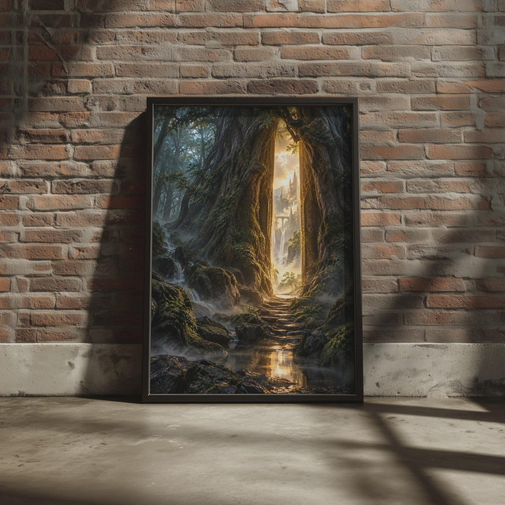 Enchanted Forest Portal Poster, Fantasy Castle Gateway Wall Art, Mystical Woodland Print (Physical Print)