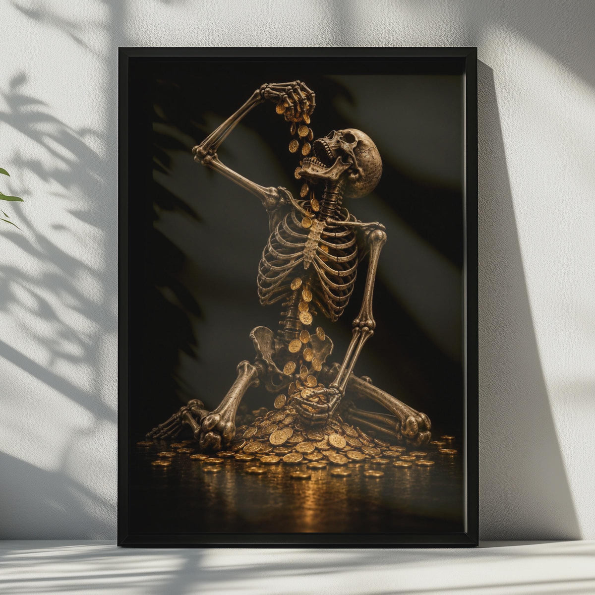 Skeleton Gold Coins Poster, Dark Gothic Wall Art, Memento Mori Decor (Printed)