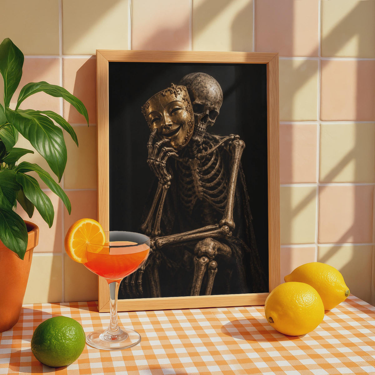 Skeleton Gold Mask Poster, Dark Gothic Wall Art, Memento Mori Print (Physical)