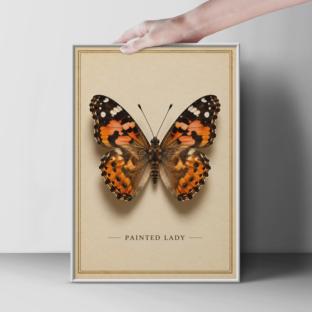 Painted Lady Butterfly Poster, Victorian Botanical Style, Orange Brown Insect Print (Physical Print)