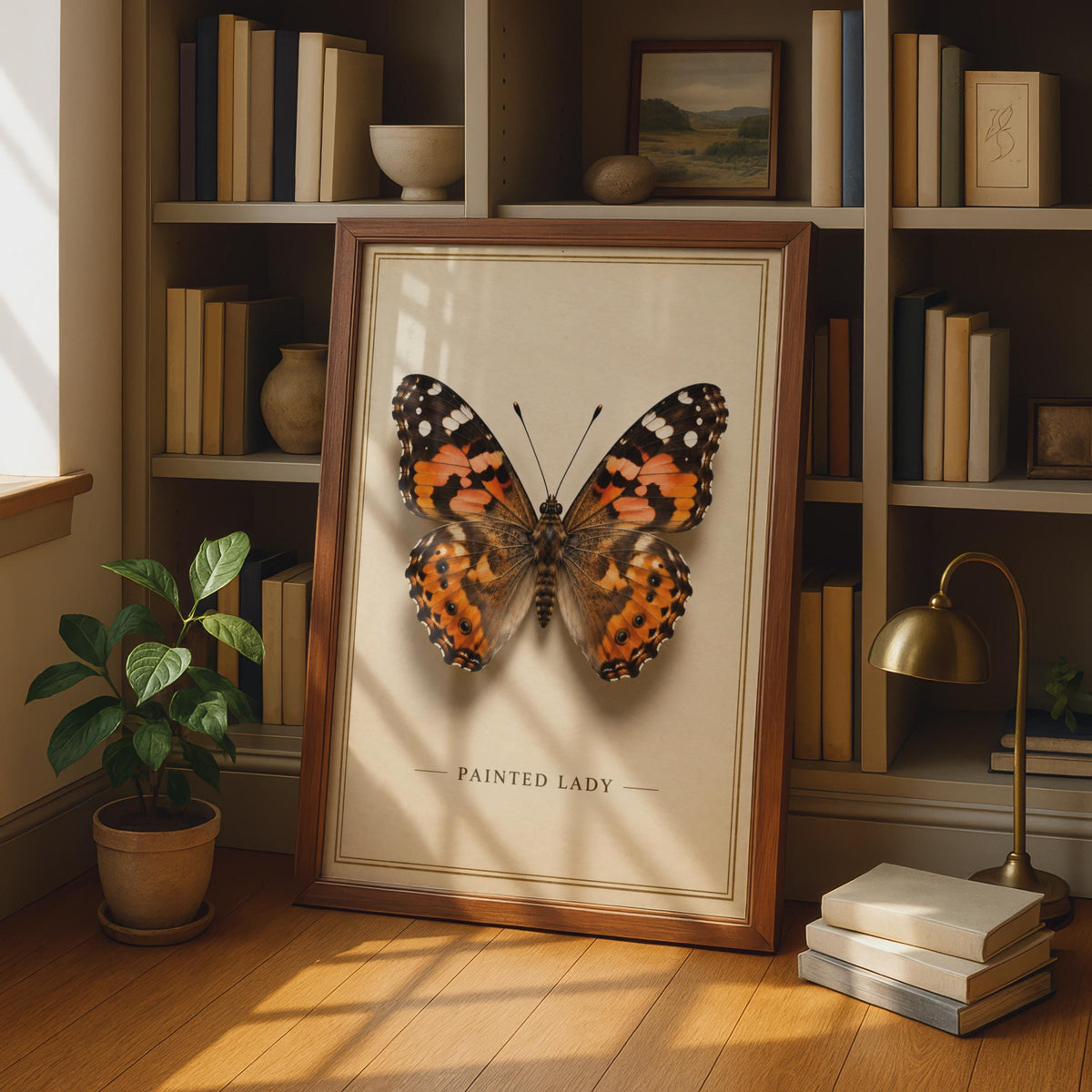 Painted Lady Butterfly Poster, Victorian Botanical Style, Orange Brown Insect Print (Physical Print)