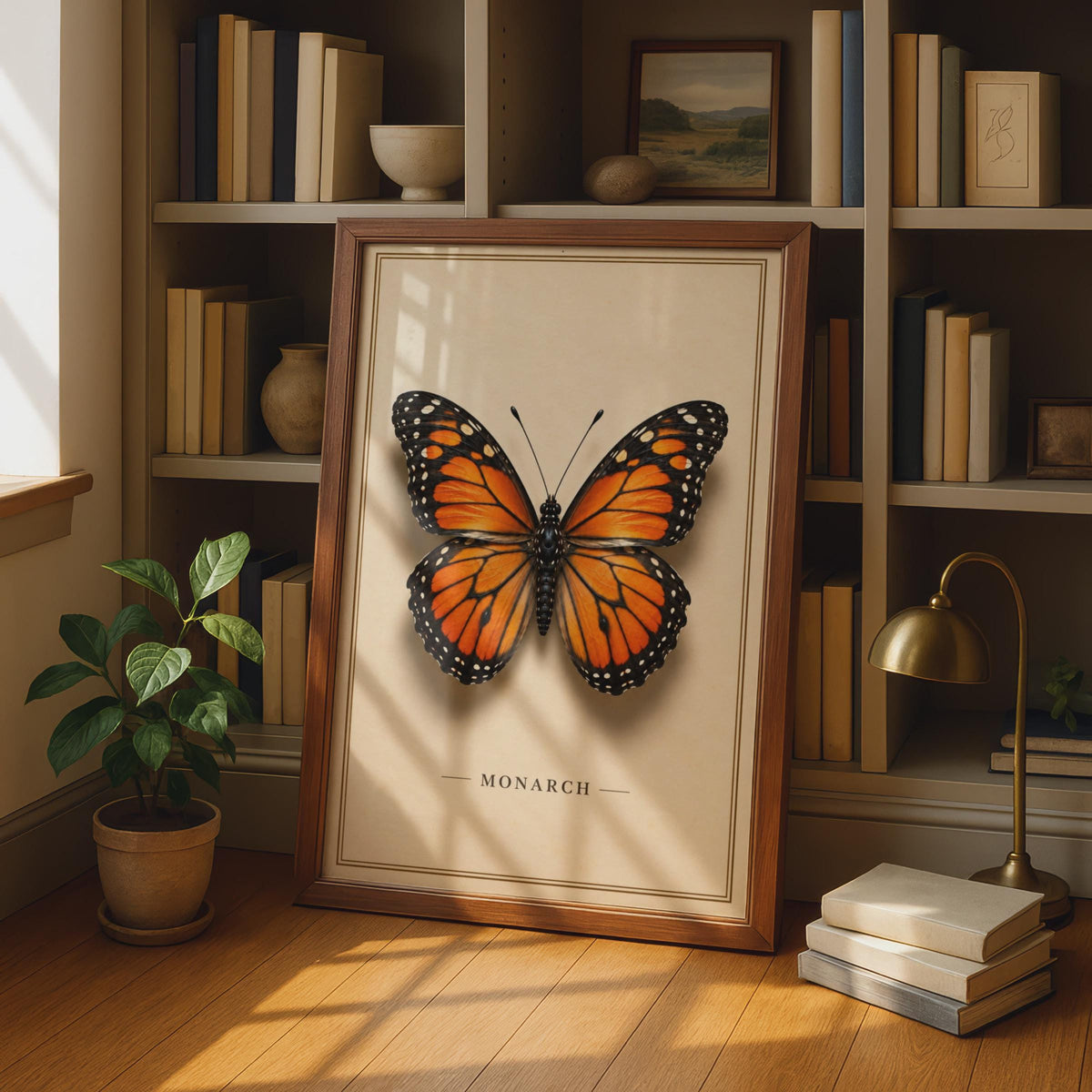 Monarch Butterfly Poster, Vintage Entomology Art, Orange Black Nature Print (Physical Print)